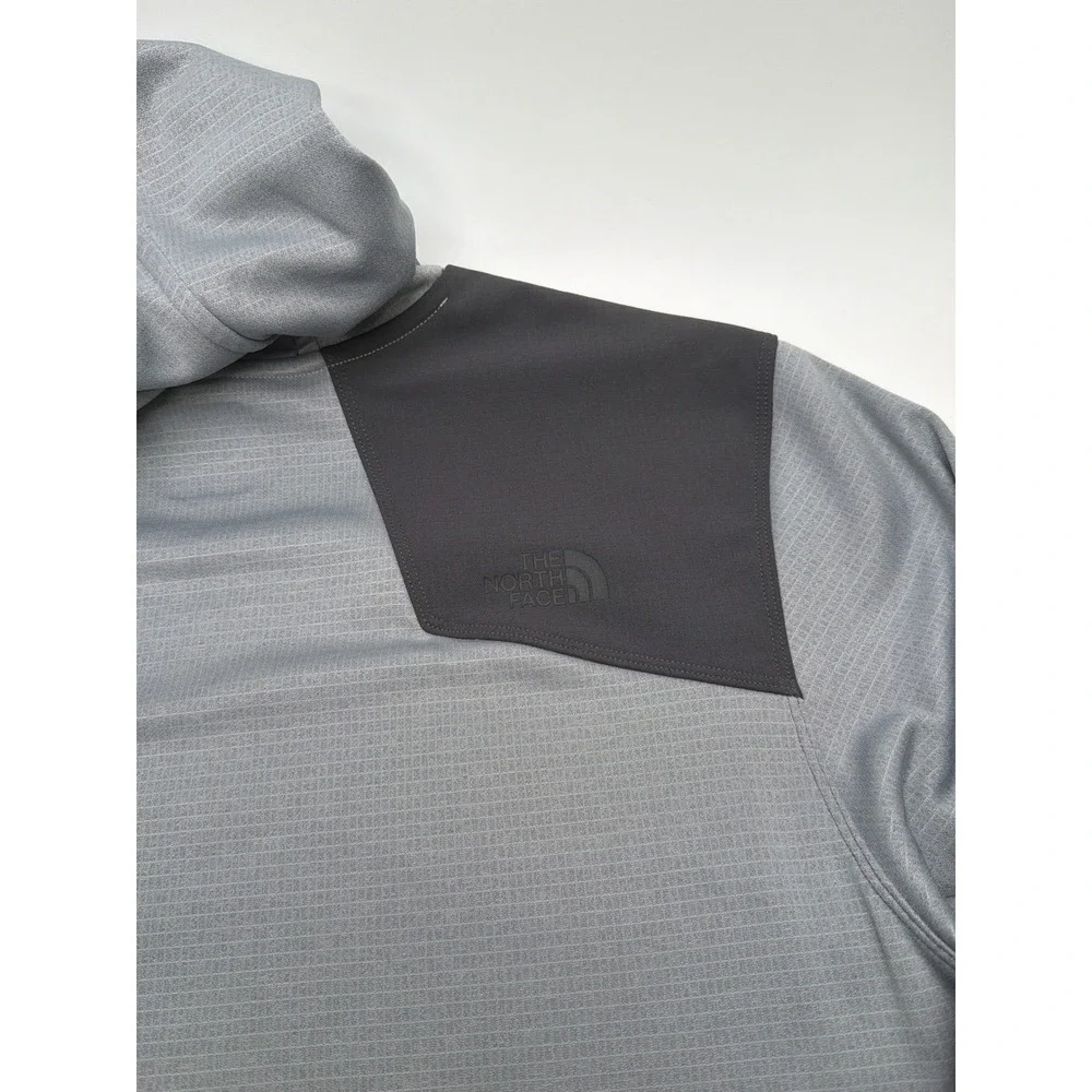 The North Face Mens Grey Grid Fleece Pullover Hoodie Size L Zippered Pockets